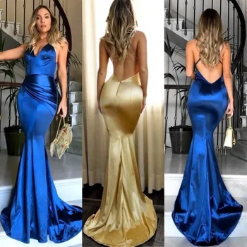 Sexy V Neck Bridesmaid Dress Chapel Train Backless Women Long Party Dress 
Sexy V Neck Bridesmaid Dress Chapel Train Backless Women Long Party Dress