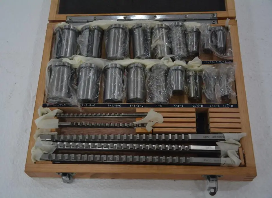 30pcs Keyway Broach Set Inch Sized 5pcs Broaches 1/2''-1-1/2'' 18pcs Bushings and 7pcs Shims HSS Keyway Tool for CNC Machine New
30pcs Keyway Broach Set Inch Sized 5pcs Broaches 1/2''-1-1/2'' 18pcs Bushings and 7pcs Shims HSS Keyway Tool for CNC Machine New