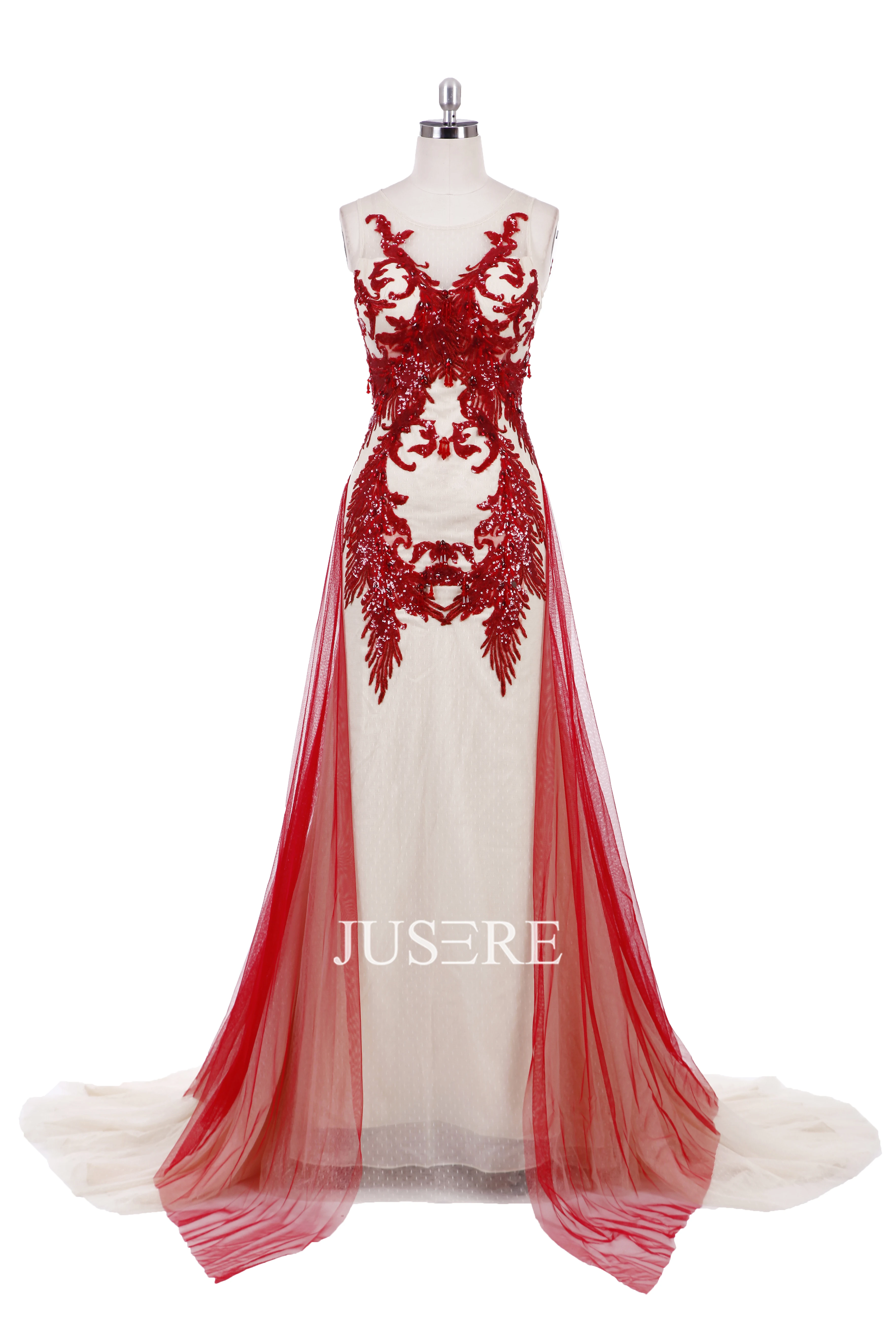 Scoop Neckline sleeveless Red A-Line Evening Dress Beading Appliques Prom Dress with Sweep Train in Stock
Scoop Neckline sleeveless Red A-Line Evening Dress Beading Appliques Prom Dress with Sweep Train in Stock