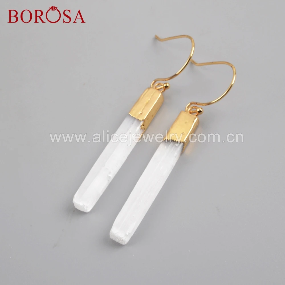 BOROSA 5 Pairs Natural Gold Plated Selenite Crystal Blade Earrings Fashion Elongated White Stone Pillar Earring Wholesal G1703
BOROSA 5 Pairs Natural Gold Plated Selenite Crystal Blade Earrings Fashion Elongated White Stone Pillar Earring Wholesal G1703