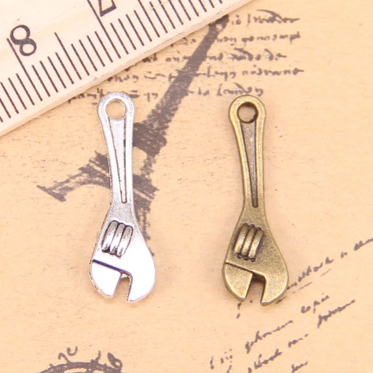 

126pcs Jewelry Charms spanner wrench tool 24x7mm Antique Silver Plated Pendants Making DIY Handmade Tibetan Silver Jewelry