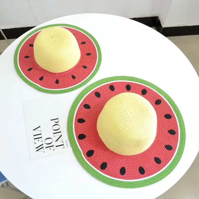 Adult Child Summer Straw Sun Visor Hat Color Block Watermelon Shape Family Round Top UV Protection Wide Brim Beach Bucket Cap
Adult Child Summer Straw Sun Visor Hat Color Block Watermelon Shape Family Round Top UV Protection Wide Brim Beach Bucket Cap