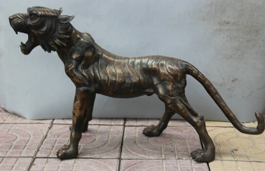 JP S62 30" Big Chinese Bronze Folk animal Zodiac Year ferocious Tiger Statue sculpture