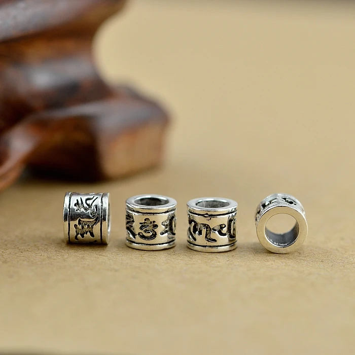925 Silver Tibetan OM Mantra Beads Sterling Buddhist Words Jewelry Large Hole Real Six Proverb | Украшения и аксессуары