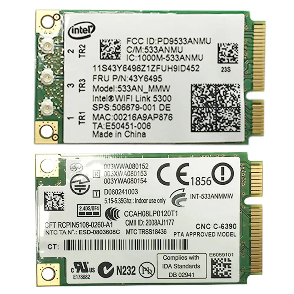 mini pcie Card for intel WIFI Link 5300 533AN_MMW 2.4Ghz 5Ghz Wireless WLAN Card for Lenovo Thinkpad X200 T400 43Y6495
mini pcie Card for intel WIFI Link 5300 533AN_MMW 2.4Ghz 5Ghz Wireless WLAN Card for Lenovo Thinkpad X200 T400 43Y6495