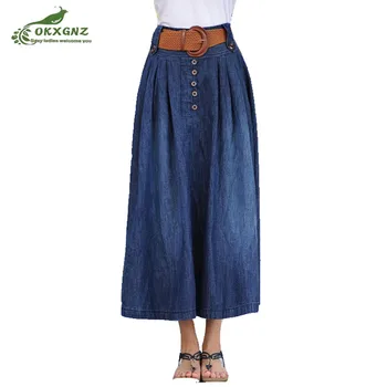 2019 Boutique models plus size Female denim long skirt fashion pockets swing half-length pleated skirt Women's clothing OKXGNZ 
2019 Boutique models plus size Female denim long skirt fashion pockets swing half-length pleated skirt Women's clothing OKXGNZ