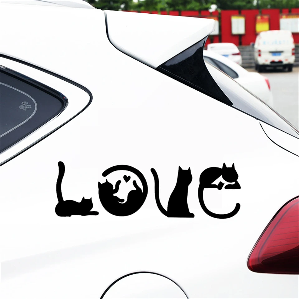 Car Sticker Cats Spell LOVE Fashion Creative Cartoon Windshield Decorative Decals 15.24.8CM (2)
