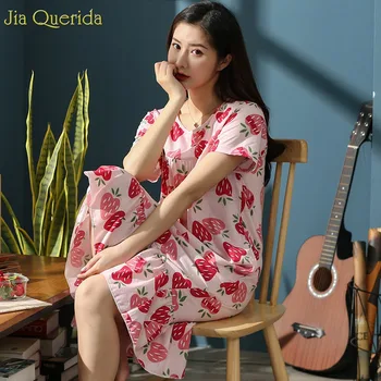 Cotton 2019 Fashion Plus Size Sleepwear Women Sleepshirts Cute Strawberry Printing Ruffle Hem Sleep Dress New Nighties for Women
Cotton 2019 Fashion Plus Size Sleepwear Women Sleepshirts Cute Strawberry Printing Ruffle Hem Sleep Dress New Nighties for Women