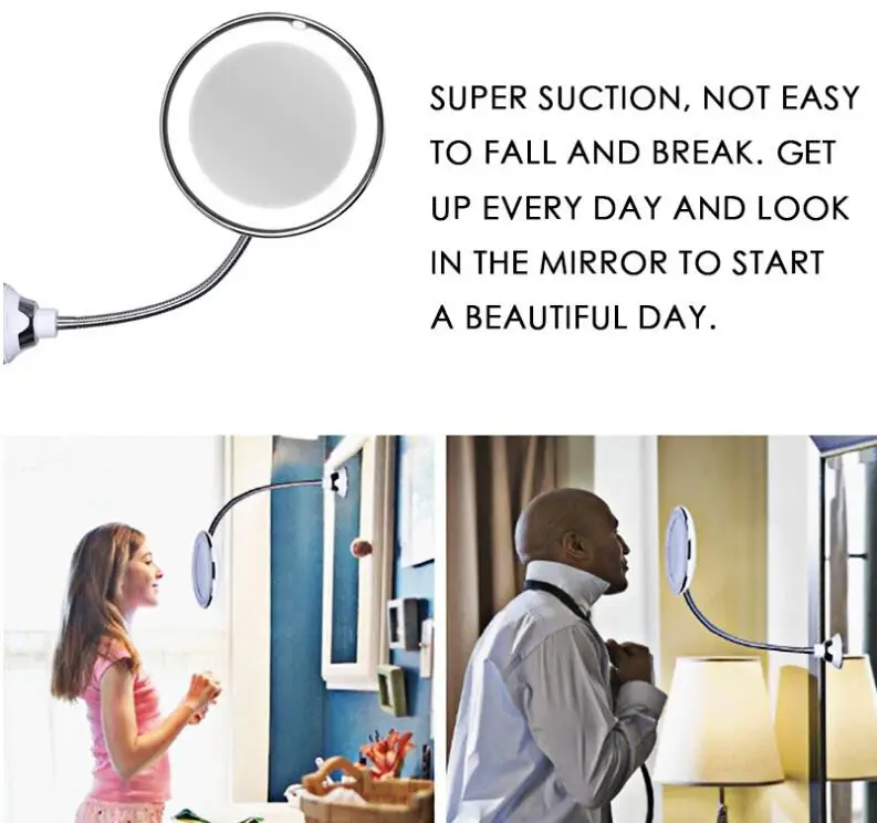 Adjustable 10x Magnifying Bright LED Lighted 360 Swivel Makeup Mirror Flexible Bendable Gooseneck Wall Mounted Bathroom Mirror
Adjustable 10x Magnifying Bright LED Lighted 360 Swivel Makeup Mirror Flexible Bendable Gooseneck Wall Mounted Bathroom Mirror