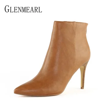 Black Leather Women Boots Shoes Winter Brand High Heels Ankle Boots Woman Zip Pointed Toe Sexy Short Boots Female Plus Size F0
Black Leather Women Boots Shoes Winter Brand High Heels Ankle Boots Woman Zip Pointed Toe Sexy Short Boots Female Plus Size F0