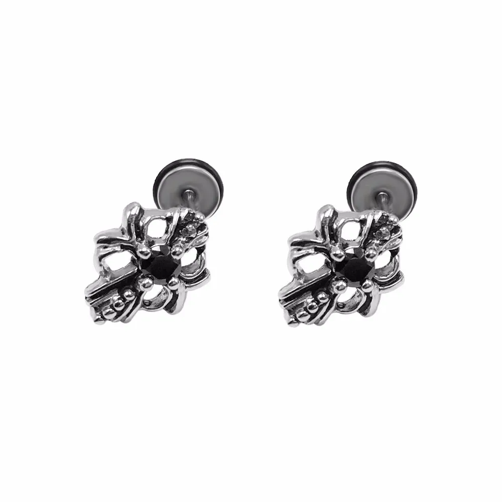 Vintage Men`s Stud Earrings Ear Studs Plug Stainless Steel Zircon Crystal Cross Fashion Jewelry For Men Anti-allergic New 20161