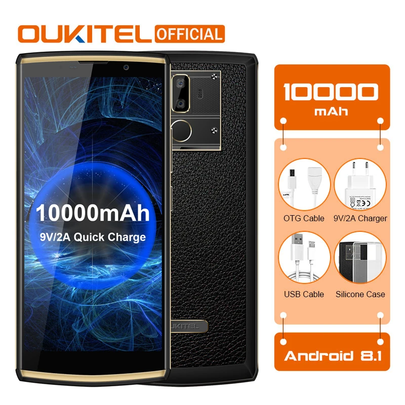 

OUKITEL K7 Android 8.1 Phone 6.0" FHD+ 18:9 MTK6750T 4G RAM 64G ROM 10000mAh 9V/2A Quick Charge 13.0MP Fingerprint Smartphone