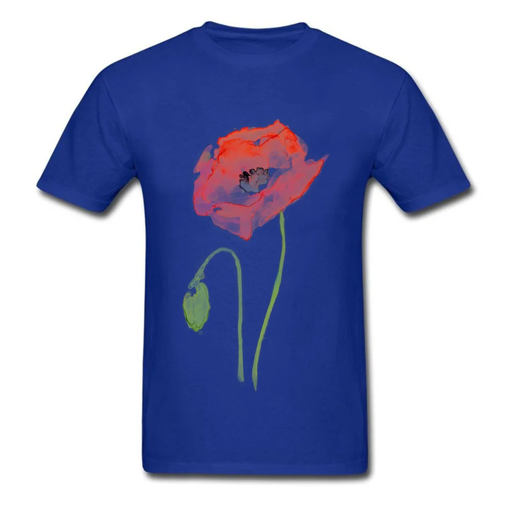 Cotton Fabric Mens Short Sleeve Red Poppy Abstract Watercolor T-shirts Casual Tops Shirt Fashion Summer Crew Neck Clothing Shirt Red Poppy Abstract Watercolor blue