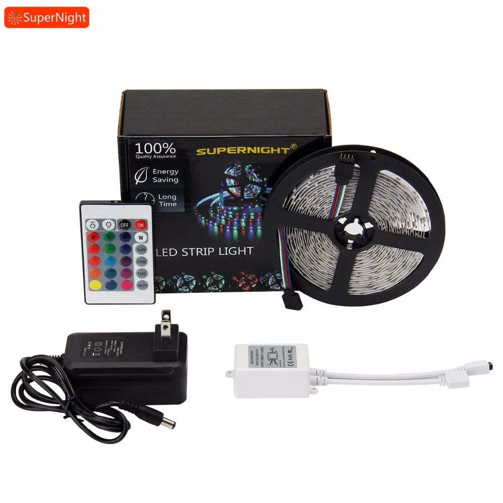 16 Colors LED Strip Lights Kit 5M SMD3528 300LEDs Flexible RGB LED Strips with 24 Keys IR Remote Controller 24W Power Adapter
16 Colors LED Strip Lights Kit 5M SMD3528 300LEDs Flexible RGB LED Strips with 24 Keys IR Remote Controller 24W Power Adapter