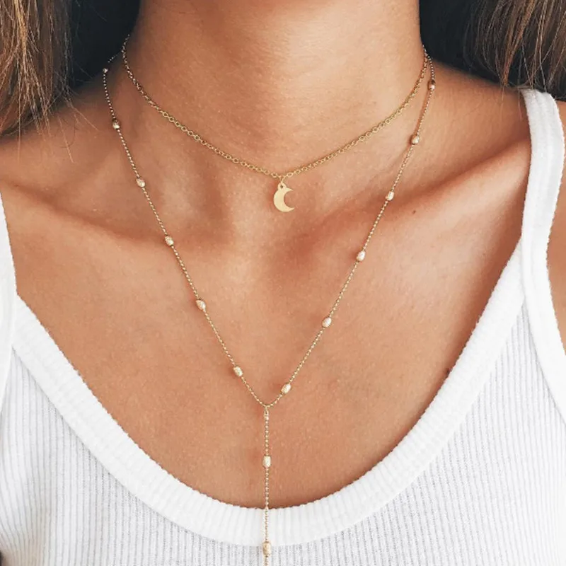 BUENOS New Mental Color Fashion Sexy Sequins Moon Tassels Clavicle Chain Neckness Woman Jewery Gift Copper Choker Multi Layer
BUENOS New Mental Color Fashion Sexy Sequins Moon Tassels Clavicle Chain Neckness Woman Jewery Gift Copper Choker Multi Layer