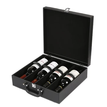 High Quality Red Wine Carrier Gift Packing Box Four Bottles With Leather Tote Black Wine Bags Packaging Boxes Business Gifts Box 
High Quality Red Wine Carrier Gift Packing Box Four Bottles With Leather Tote Black Wine Bags Packaging Boxes Business Gifts Box