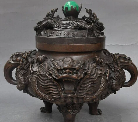 0 10" marked chinese palace bronze 9 dragon play bead statue Incense Burner Censer
0 10" marked chinese palace bronze 9 dragon play bead statue Incense Burner Censer