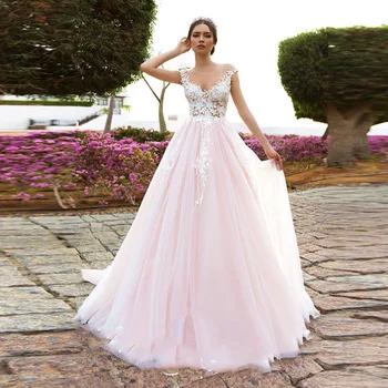 Eightale Pink Wedding Dress Lace Appliques O-Neck Illusion Neckline A-Line vestidos de noiva Tulle Bridal Dress Wedding Gowns
Eightale Pink Wedding Dress Lace Appliques O-Neck Illusion Neckline A-Line vestidos de noiva Tulle Bridal Dress Wedding Gowns