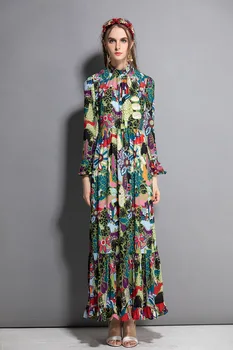 High quality women vintage dress 2019 summer runways floral print long sleeves maxi dress A491
High quality women vintage dress 2019 summer runways floral print long sleeves maxi dress A491