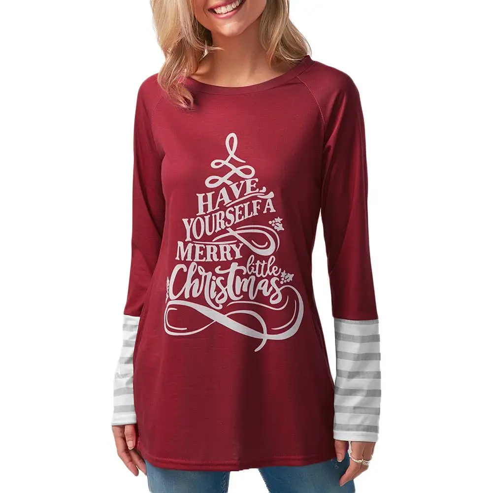 2018 Christmas Element Letter Printed Round Neck Striped Piecing Long Sleeve Christmas Tree Print Red Tops T-Shirt Size SMLXL
2018 Christmas Element Letter Printed Round Neck Striped Piecing Long Sleeve Christmas Tree Print Red Tops T-Shirt Size SMLXL