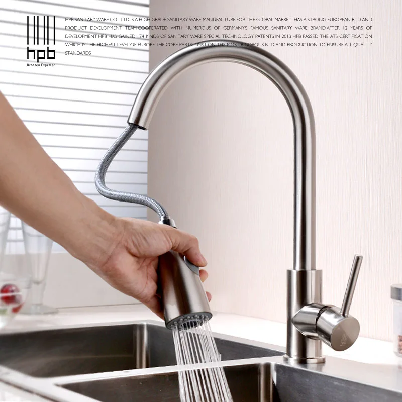 HPB Kitchen Faucet Pull-out Kitchen Faucets Brushed Mixer Tap for Sink Single Handle Deck Mounted Hot And Cold Water HP4104
HPB Kitchen Faucet Pull-out Kitchen Faucets Brushed Mixer Tap for Sink Single Handle Deck Mounted Hot And Cold Water HP4104
