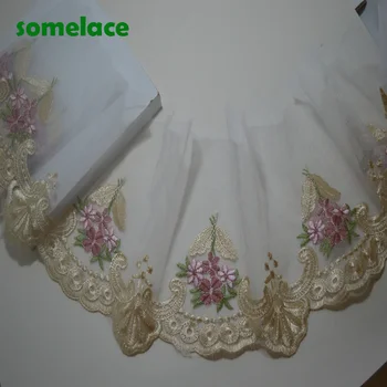 2yds 18cm Transparent gauze light gold edge pink floral Embroidery DIY lace trim for garments and wedding decoration
2yds 18cm Transparent gauze light gold edge pink floral Embroidery DIY lace trim for garments and wedding decoration