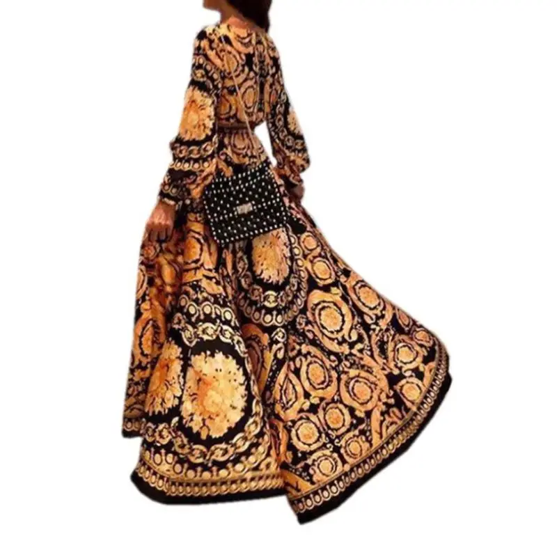 Womens Long Sleeves Vintage Palace Style Maxi Long Dress Sexy Deep V-Neck High Split Belted Glitter Print Banquet Party Clubwear
Womens Long Sleeves Vintage Palace Style Maxi Long Dress Sexy Deep V-Neck High Split Belted Glitter Print Banquet Party Clubwear