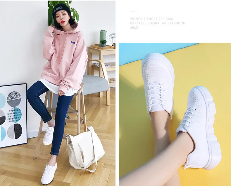 Spring NEW Women Sneakers Shoes Ladies lace up flat Platform white sneakers for Women Mesh Sock Casual Shoes Creepers (7)