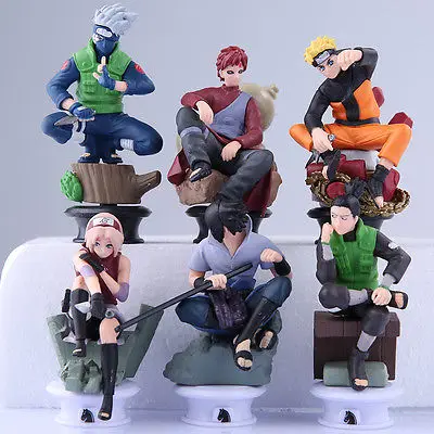6pcs/set Naruto Kakashi/Sasuke/Gaara/Sakura 6cm-8cm Chess PVC Figures Japanese Animation Toys