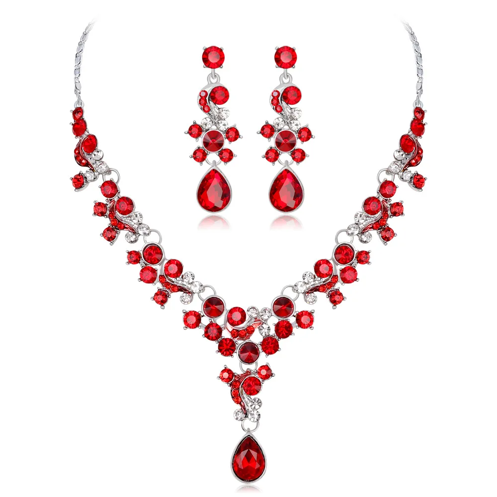 3 Colors Crystal Jewelry Set for Bridal Wedding Necklace Red Rhinestone Earrings Delicate Jewelry for Women Gift Indian Style
3 Colors Crystal Jewelry Set for Bridal Wedding Necklace Red Rhinestone Earrings Delicate Jewelry for Women Gift Indian Style
