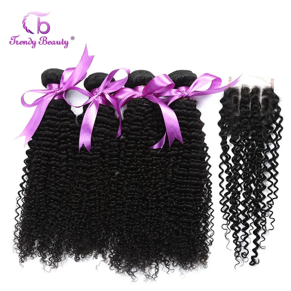 

5pcs deal Malaysian Afro kinky curly non-remy 100% human hair extensions 4 bundles with closure natural black color can be dyed