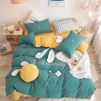 Cute Rabbit Ears Embroidery100% Washed Cotton Girl Children Bedding Set Green Yellow Duvet Cover Bed Sheet Bed Linen Pillowcases
Cute Rabbit Ears Embroidery100% Washed Cotton Girl Children Bedding Set Green Yellow Duvet Cover Bed Sheet Bed Linen Pillowcases