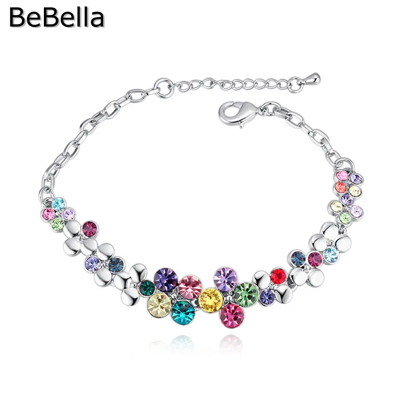 

BeBella spring flower charm chain bracelet with Czech crystals for women girl fashion jewelry 2018 girlfriend Christmas gift