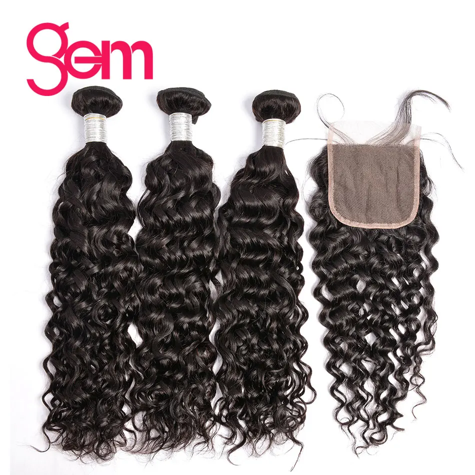 Brazilian Water Wave Bundles With Closure Human Hair 3 / 4 Bundles With Lace Closure GEM Beauty Remy Hair Extension 1b
Brazilian Water Wave Bundles With Closure Human Hair 3 / 4 Bundles With Lace Closure GEM Beauty Remy Hair Extension 1b