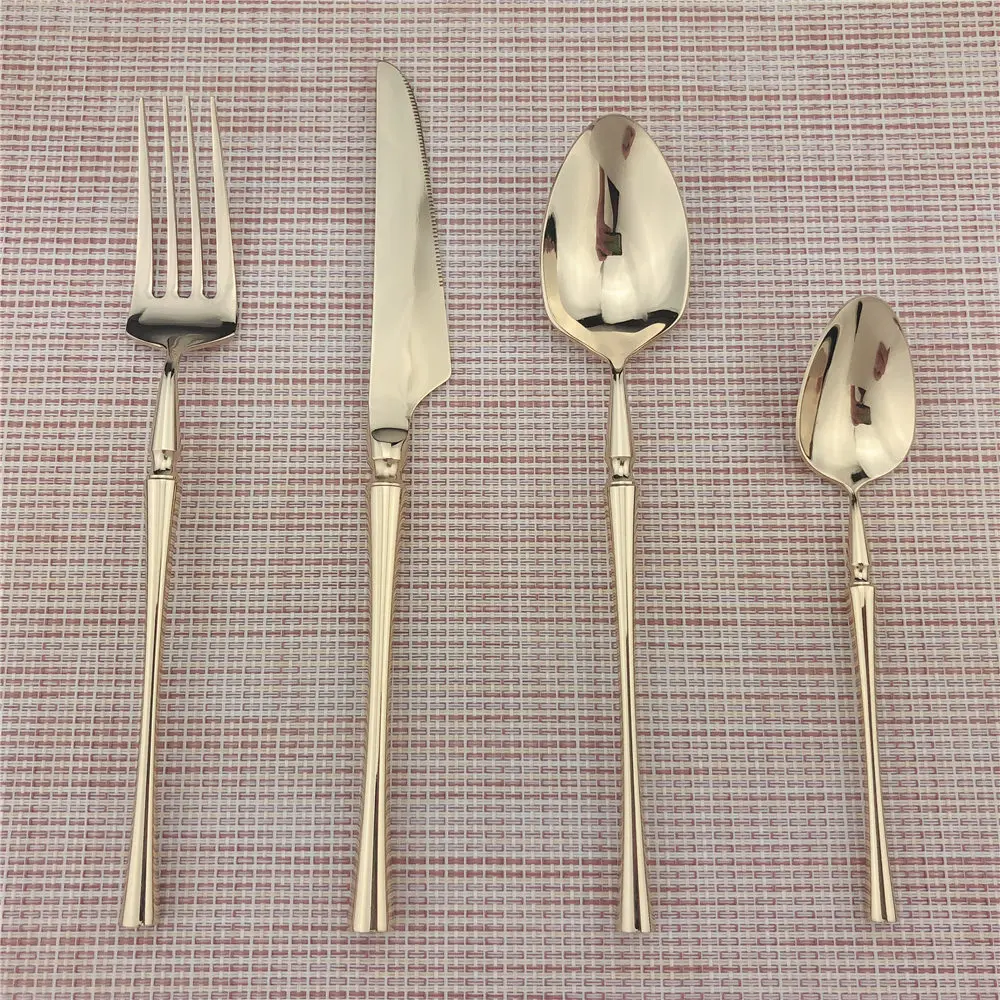 Description Picture 3 of itemNew High-grade Luxury Shiny Champagne Gold Cutlery Set Stainless Steel Dinnerware Set Dinner Steak Knife Fork Teaspoon Blue