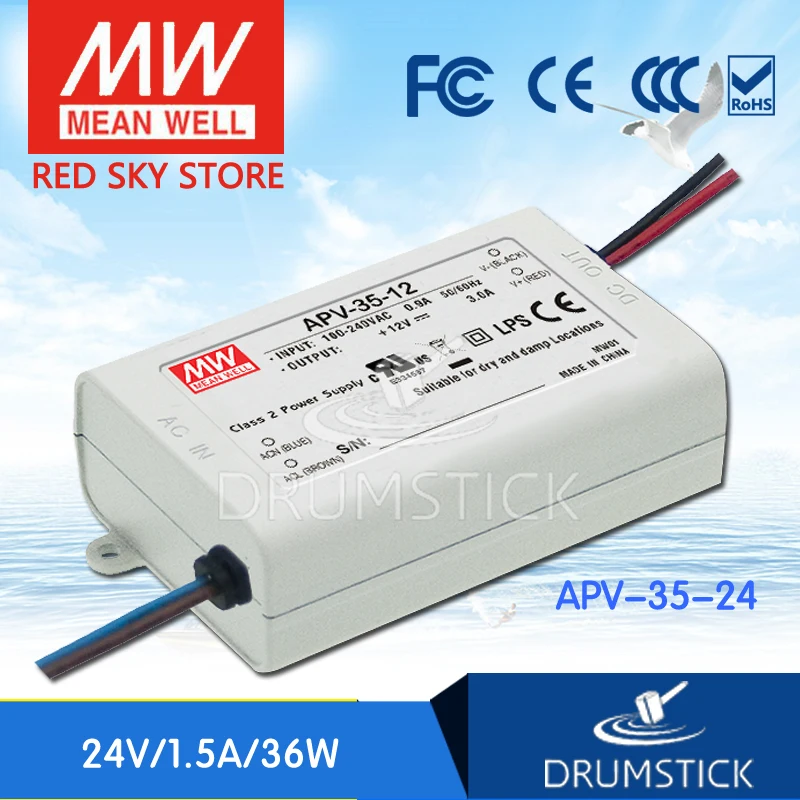 MEAN WELL APV-35-24 24V 1.5A meanwell APV-35 24V 36W Single Output LED Switching Power Supply
MEAN WELL APV-35-24 24V 1.5A meanwell APV-35 24V 36W Single Output LED Switching Power Supply