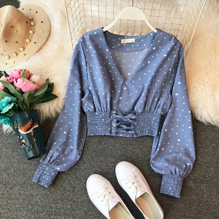 2019 Spring and Autumn New Cross-V Collar Dot Print Long-sleeved Shirt Women's Wear Dress Thin Blouse Tops G288
2019 Spring and Autumn New Cross-V Collar Dot Print Long-sleeved Shirt Women's Wear Dress Thin Blouse Tops G288