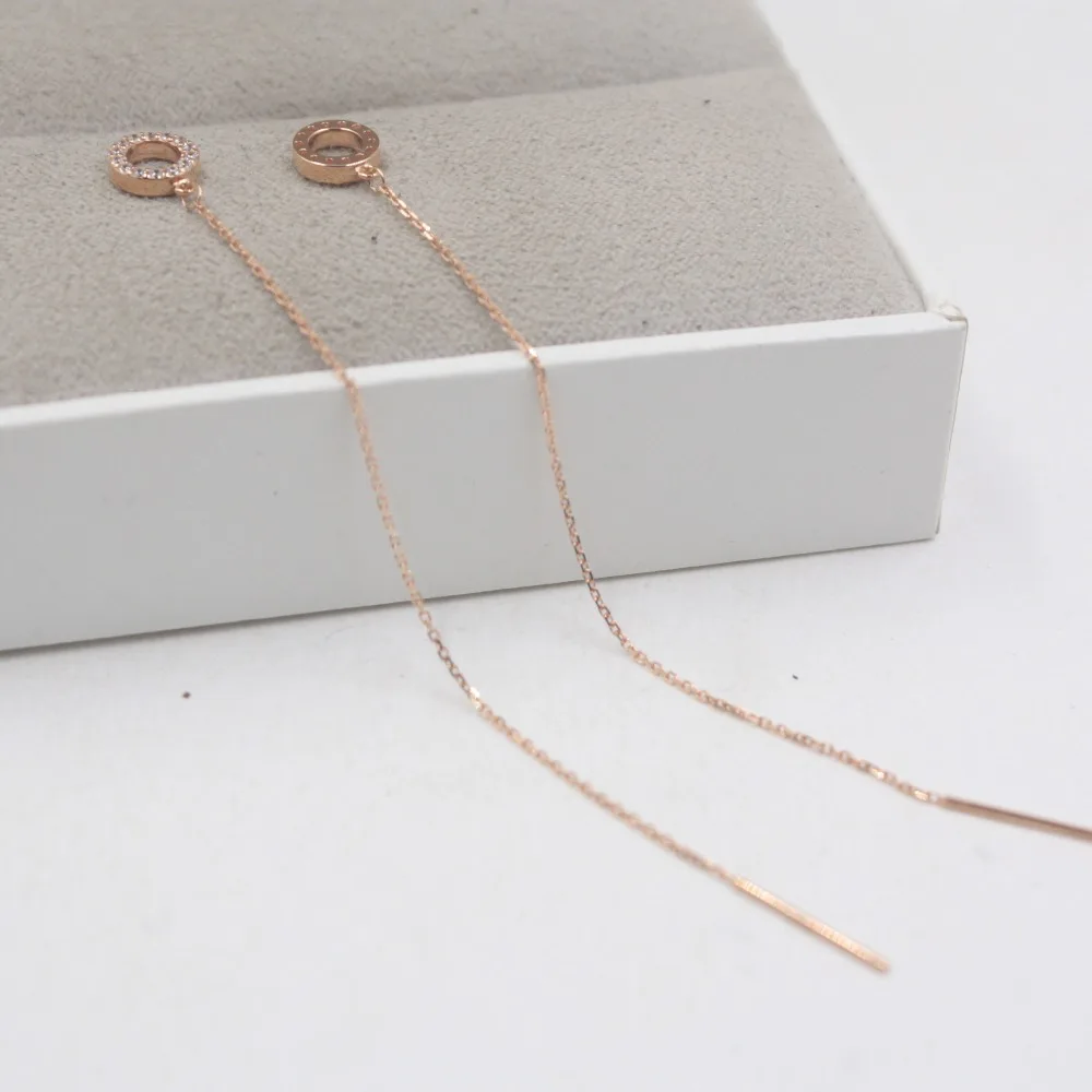 Authentic 18K Rose Gold Earrings Zircon Circle O Link Chain For Women Girl Drop Earrings Line 90mmL 1.2-1.5g Hot 2019 
Authentic 18K Rose Gold Earrings Zircon Circle O Link Chain For Women Girl Drop Earrings Line 90mmL 1.2-1.5g Hot 2019