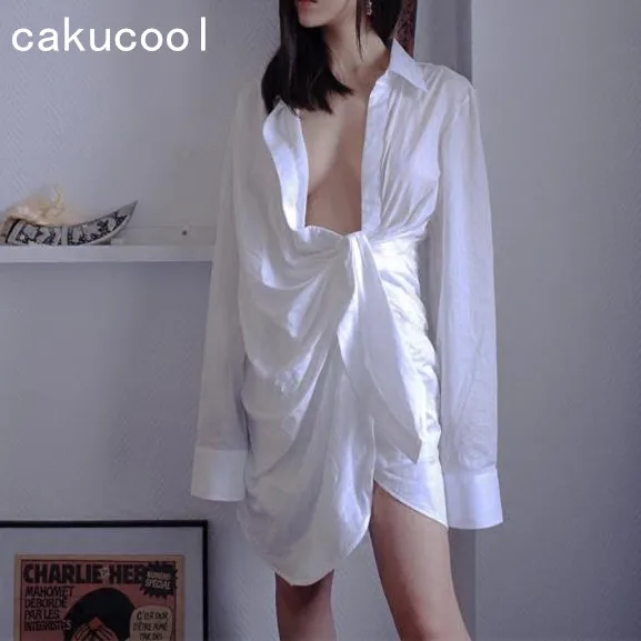 Женская Асимметричная блузка Cakucool белая с глубоким v образным вырезом и длинным