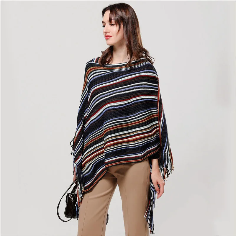 Women Autumn Winter Scarf Knitted cape Poncho Tassel Thick Sweaters Pullover Casual Batwing Sleeve Striped Wraps Plus Size shawl
Women Autumn Winter Scarf Knitted cape Poncho Tassel Thick Sweaters Pullover Casual Batwing Sleeve Striped Wraps Plus Size shawl