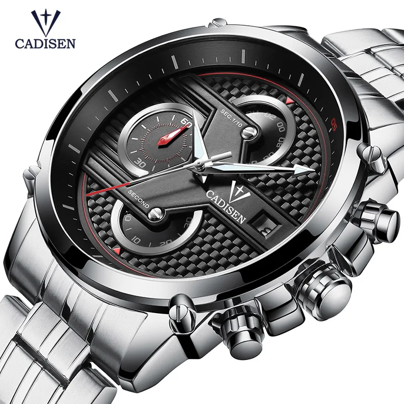 

Cadisen Men's Chronograph Watches Fashion Classic Stainless Steel Business Analogue Quartz Wristwatch for Man CS9018G-1