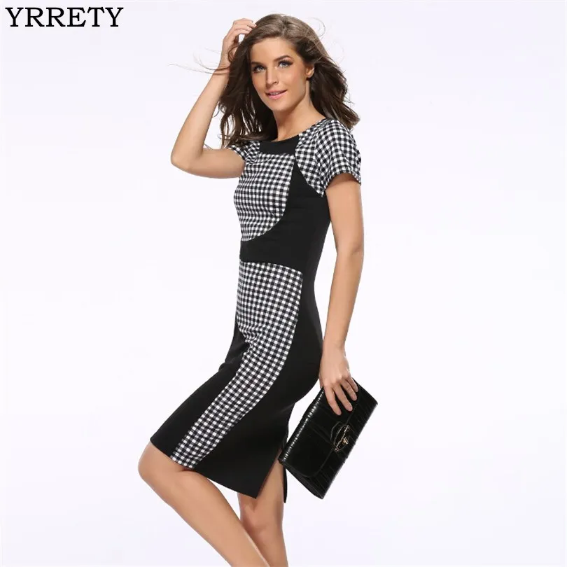 YRRETY 2019 Summer Brand Plaid Stitching Slim Stretch Dress Vintage Work Office Dress Black White High Quality Slim Dresses
YRRETY 2019 Summer Brand Plaid Stitching Slim Stretch Dress Vintage Work Office Dress Black White High Quality Slim Dresses