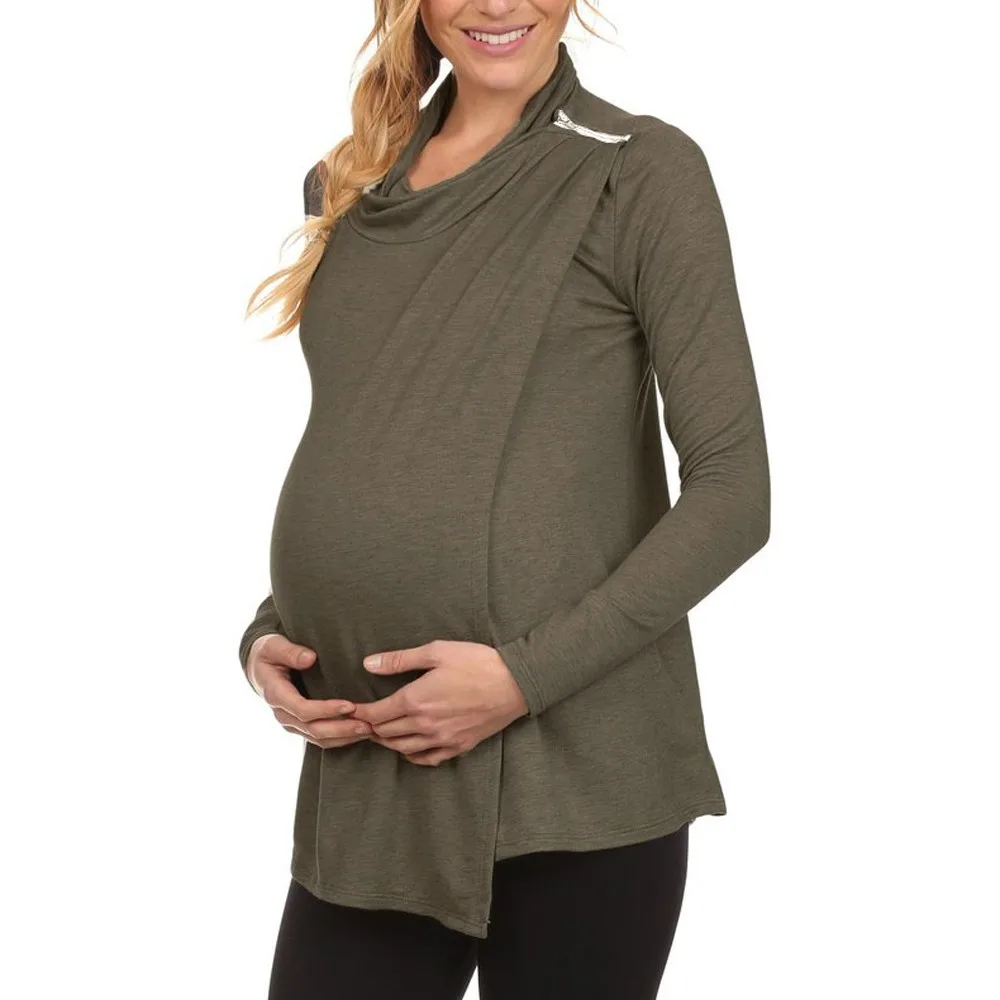 

2019 Women's Maternity Top With Long SleeveTops Cowl Neck Side Open Nursing Tops T-shirts Breastfeeding Casual Fashion Tops