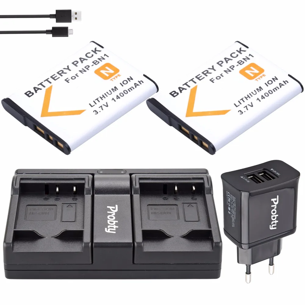 

2Pcs Probty NP-BN1 NP BN1 Battery + USB Dual Charger + Plug for Sony DSC-QX10 DSC-QX30 DSC-QX100 DSC-TF1 DSC-TX10 DSC-TX20 TX30