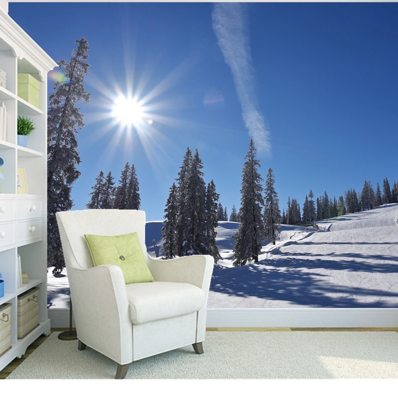 Фото Индивидуальные обои с природным пейзажем Восход Лес снежное дерево 3D фотообои