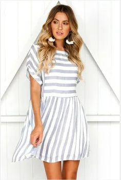 Summer Dress Women's 2019 Casual Sexy Striped Slim Wild Striped Round O-Neck Dress Mini short-sleeved women's Dress Losse
Summer Dress Women's 2019 Casual Sexy Striped Slim Wild Striped Round O-Neck Dress Mini short-sleeved women's Dress Losse