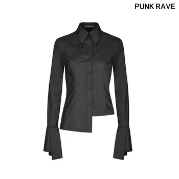 

Flared Long Sleeves Asymmetric Slim Casual Ladies Western Shirt Black Fashion Designer Lady Casual Blouse PUNK RAVE OPY-244CCF