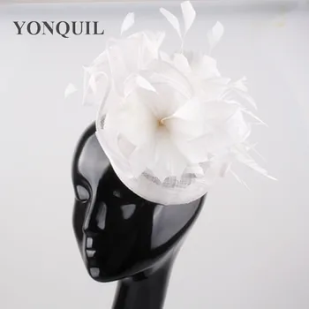 

New Arrival High Quality 16COLORS Women's Pretty sinamay Fascinator Hat Headbands Cocktail Wedding Church Headpiece with feather