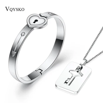 Fashion A Couple Jewelry Sets For Lovers Stainless Steel Love Heart Lock Bracelets Bangles Key Pendant Necklace Couples Set
Fashion A Couple Jewelry Sets For Lovers Stainless Steel Love Heart Lock Bracelets Bangles Key Pendant Necklace Couples Set