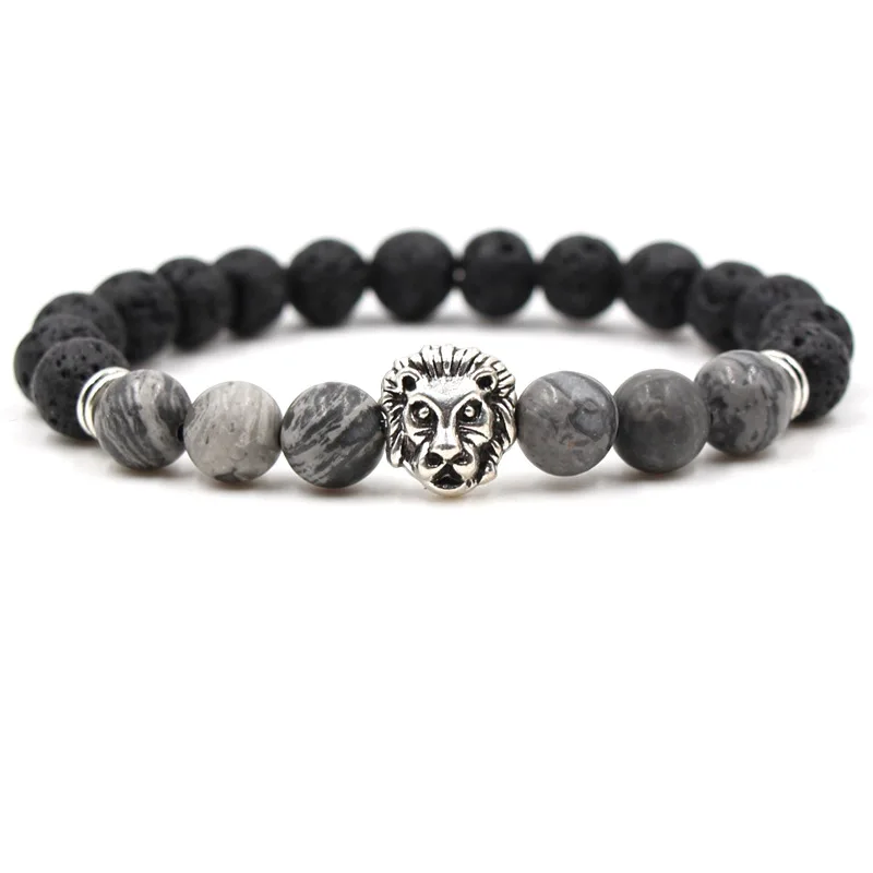 Black lava volcanic stone bracelet silver ancient silver lion head stretch line handmade beaded men and women bracelet LSL017
Black lava volcanic stone bracelet silver ancient silver lion head stretch line handmade beaded men and women bracelet LSL017